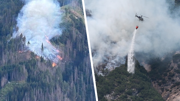 Waldbrände in Osttirol (links) und Wildermieming (rechts) hielten die Einsatzkräfte für mehrere ...