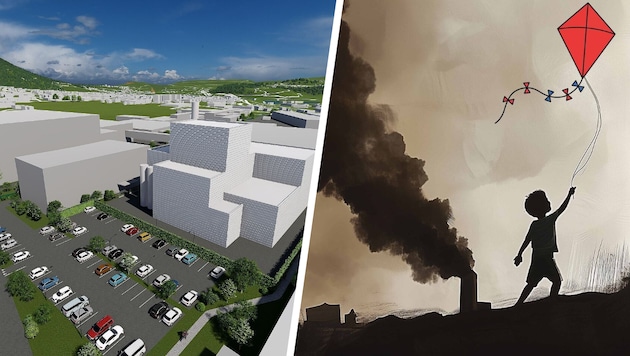 So soll das neue Kraftwerk aussehen (Bild links) – derzeit läuft die UVP. Gegner setzen auf ...