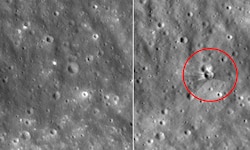 Links: Der Mond vor dem Einschlag des Schrottteils. Rechts: Das Teil einer SpaceX-Rakete ...
