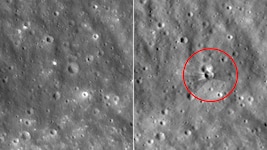 Links: Der Mond vor dem Einschlag des Schrottteils. Rechts: Das Teil einer SpaceX-Rakete ...