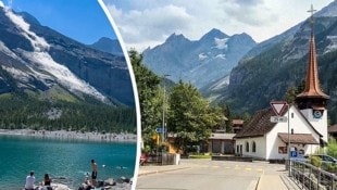 Über Kandersteg in der Schweiz bewegt sich ein riesiger Felsbrocken.