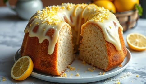 Wer es ganz besonders zitronig mag, kann den noch warmen, frisch gestürzten Kuchen mit einem ...