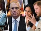 Prinzessin Margaret (li.), der ehemalige Prinz Andrew (Mitte) sowie Prinz Harry mit seiner ...