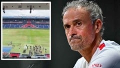 Gibt‘s ja nicht! PSG-Trainer Luis Enrique scheint ungläubig auf den in Mitleidenschaft gezogenen ...
