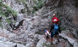 Diesen Vierbeiner seilten die Bergretter in der Kranebitter Klamm ab. Er steckte dort mit seinem ...