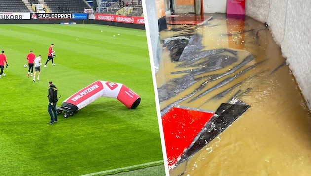 Der VIP-Klub von Ried wurde vom Regen überflutet.
