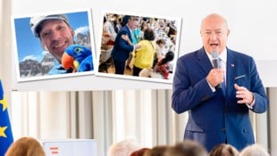 Während Stocker (rechts) als Bundeskanzler und Babler (Mitte) als SPÖ-Parteichef durch ...