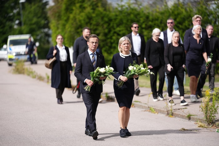 Schwedens Ministerpräsident Ulf Kristersson besuchte Fagersta am Samstag gemeinsam mit ...