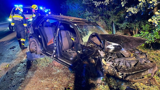 Der Beifahrer musste von den Einsatzkräften aus dem Fahrzeug geschnitten werden.