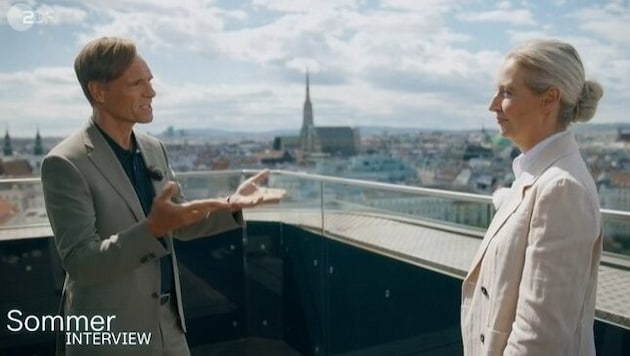 Die AfD-Chefin beim Interview über den Dächern Wiens