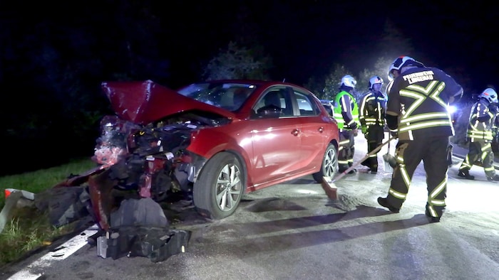 Die Einsatzkräfte bargen das Wrack und reinigten den Unfallort.