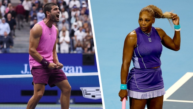 Carlos Alcaraz (li.) und Serena Williams treten im Mixed-Doppel zusammen an.