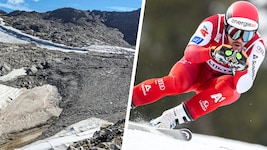 Das Gletschersterben (links) setzt unseren Wintersport-Stars immer mehr zu. Sommerliche ...