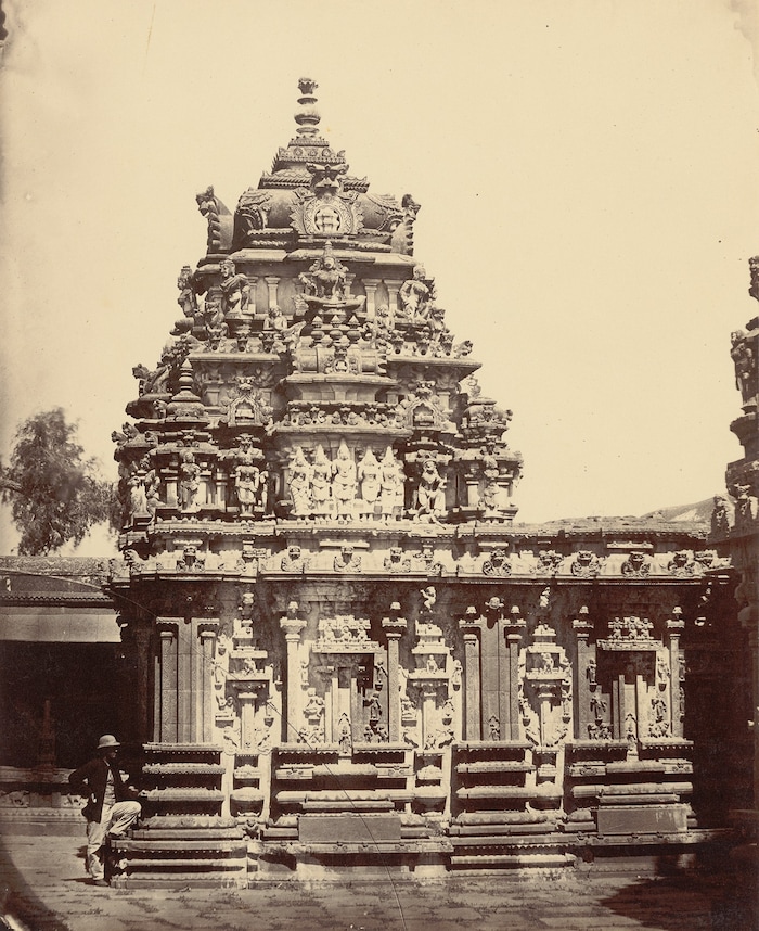 Anonyme Aufnahme: Tarputree-Pagode in Tadipatri, Indien, aus dem Jahr 1858.