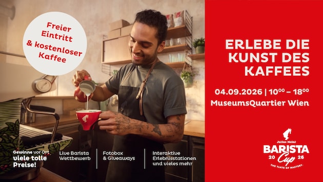 Am 4.9.2026 wird’s spannend im MQ: Wer gewinnt den Barista Cup? Dazu gibt’s interaktive ...