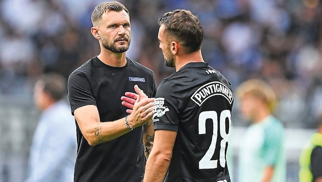 Freuen sich auf den Hit gegen Rapid: Trainer Fabio Ingolitsch und Routinier Jürgen Heil.