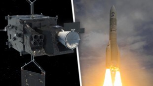 Der neue MTG-Image-2-Wettersatellit und die Triebwerke der Ariane-Rakete werden mit Technologie ...