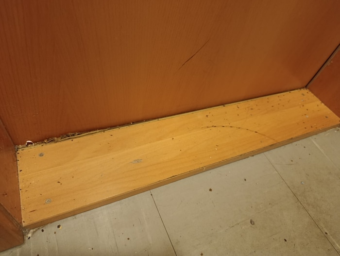 Mäusekot ist bei geschlossener Tür sichtbar.