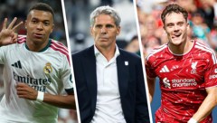 LASK-Trainer Didi Kühbauer bekommt es mit Kylian Mbappe von Real (l.) und Florian Wirtz (r.) vom ...