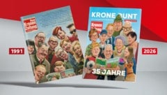 „Krone bunt“ einst und heute: Das Cover der ersten Ausgabe wurde damals von Manfred Deix ...