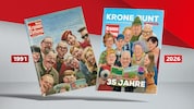 „Krone bunt“ einst und heute: Das Cover der ersten Ausgabe wurde damals von Manfred Deix ...