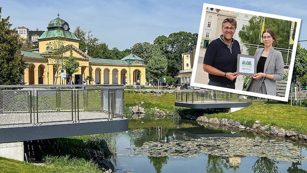 Viel grün in Bad Vöslau – Bürgermeister Flammer und mit Greenpeace-Expertin Melanie Ebner.