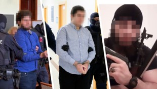 Swift-Attentäter Beran A. (li.) und der Wiederholungsterrorist Ali K. (Mi.) werden von Derad ...