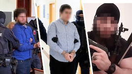 Swift-Attentäter Beran A. (li.) und der Wiederholungsterrorist Ali K. (Mi.) werden von Derad ...