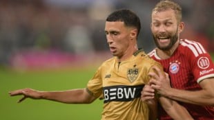 ÖFB-Teamspieler Konrad Laimer (Im Bild im Zweikampf mit Stuttgarts El Khannouss) gelang mit den ...