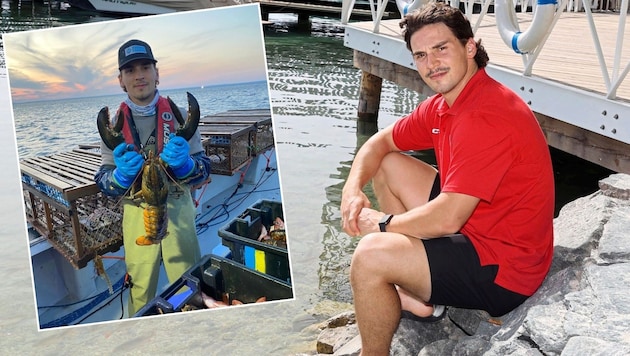 Der neue KAC-Stürmer Jacob Hudson am Wörthersee und früher am Hummerkutter.