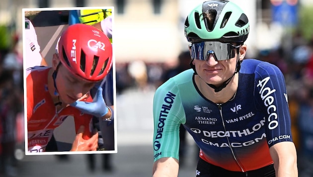 Tadej Pogacar (li.) stürzte schwer, Felix Gall profitiert bei der Vuelta.