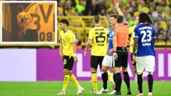 Samuele Inacio sah die Rote Karte und warf danach eine Flasche auf das BVB-Logo.