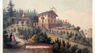 Die Kaiser Franz Josef-Anlagen mit Schweizerhaus auf dem Kreuzbergl, gemalt um 1856