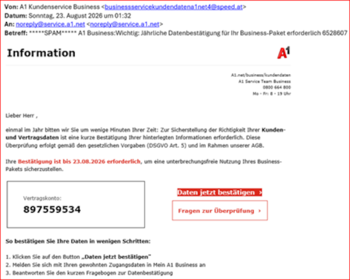 So sieht das gefälsche Mail aus.