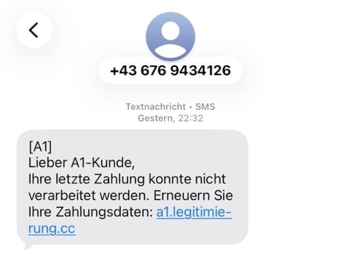 Hinter dieser SMS verbirgt sich eine Phishing-Falle.