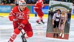 KAC-Stürmer Travis St. Denis am Eis und auf dem Oktoberfest mit Ehefrau Krislin