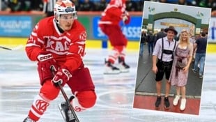 KAC-Stürmer Travis St. Denis am Eis und auf dem Oktoberfest mit Ehefrau Krislin