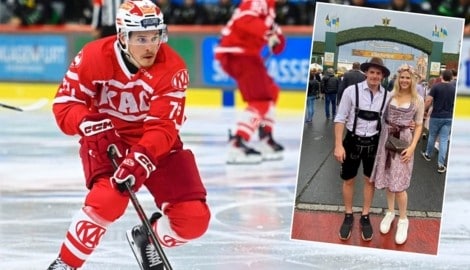 KAC-Stürmer Travis St. Denis am Eis und auf dem Oktoberfest mit Ehefrau Krislin