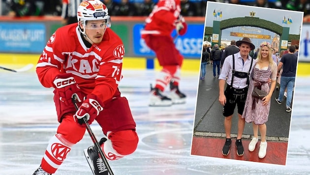 KAC-Stürmer Travis St. Denis am Eis und auf dem Oktoberfest mit Ehefrau Krislin