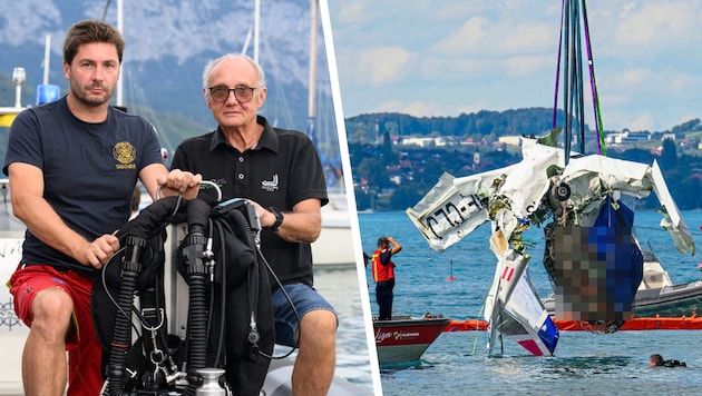 Markus Sturm (li.) und Manfred Frühmann tauchen zu dem Wrack in 160 Meter Tiefe.