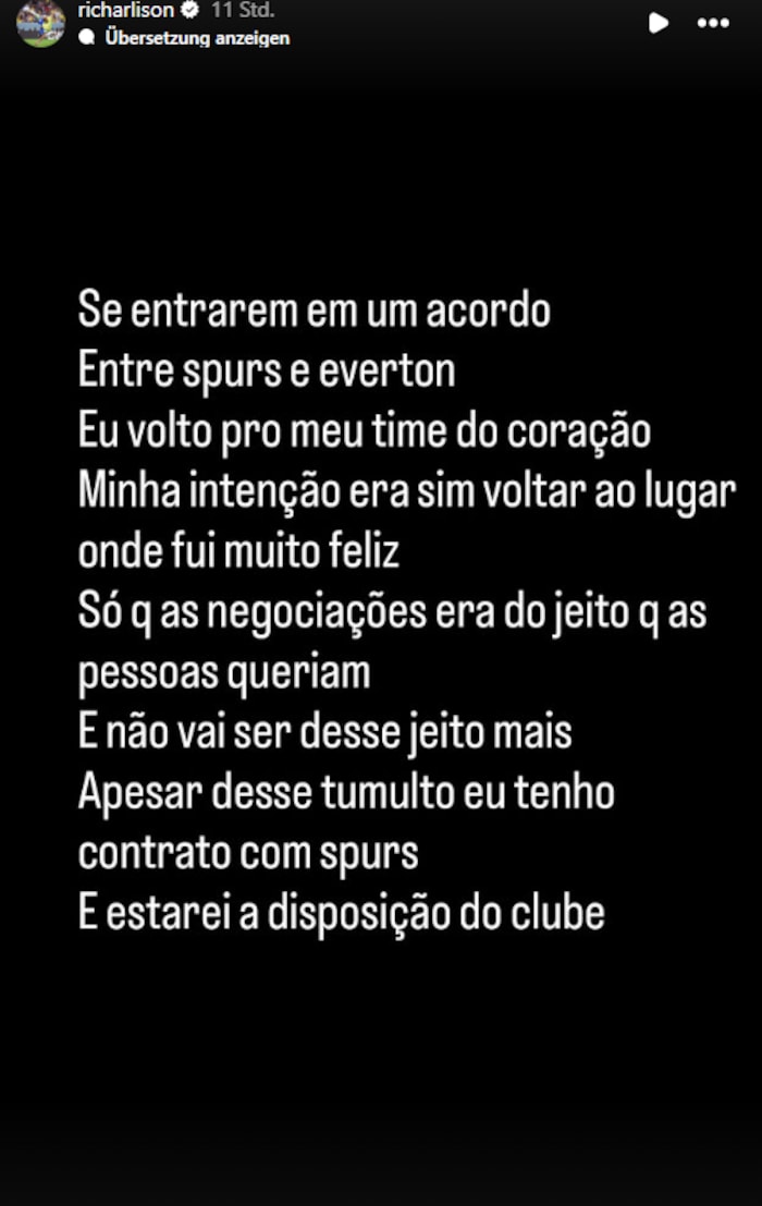 Ein emotionales Statement von Richarlison.