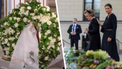 Neben dem Sarg von König Harald liegt der Blumengruß seiner Frau, Königin Sonja: „Danke für ein ...