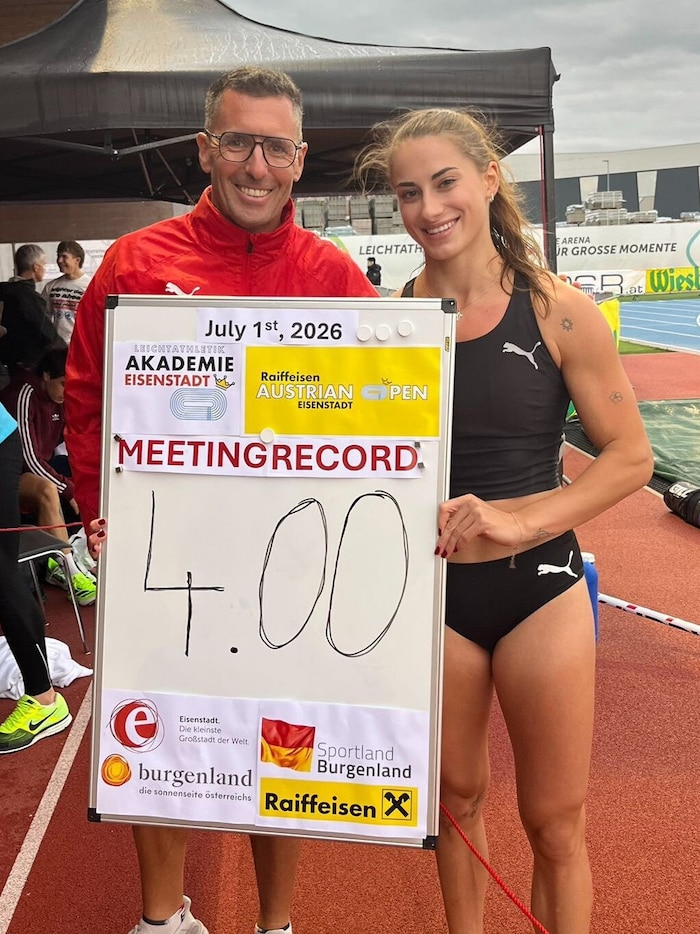 Gruber mit Coach Rudy Bourguignon