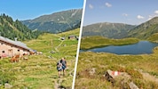 Von der Neuen Bamberger Hütte (links) geht es weiter hinauf zum Unteren Wildalmsee. (rechts).