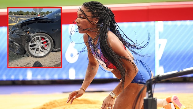 Tara Davis-Woodhall verletzte sich bei einem Autounfall.