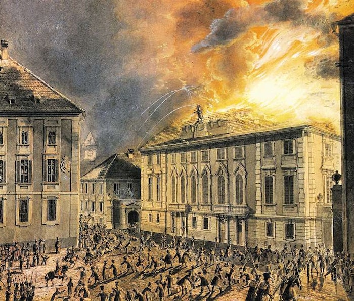 Bis auf die Grundmauern brannte das Theater 1823 ab.