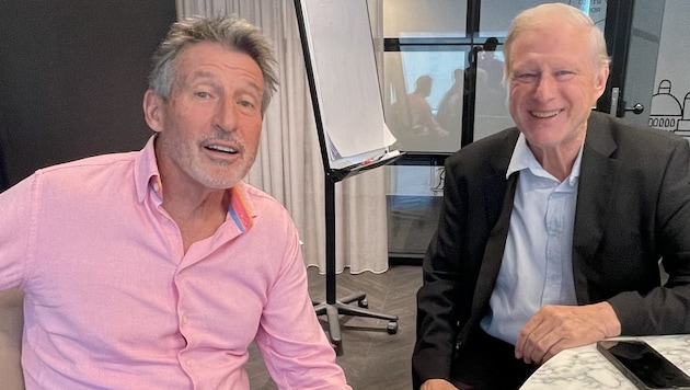 Olaf Brockmann (re.) beim Interview mit Sebastian Coe.