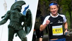 Leonidas empfängt die Finisher beim Spartathlon, den sich auch Harald Wurm „antut“.