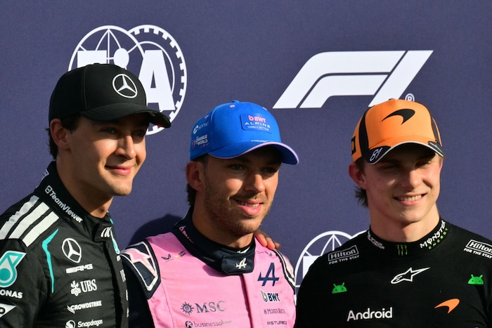 George Russell, Pierre Gasly, and Oscar Piastri (from left to right)