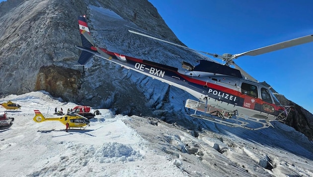 Gleich mehrere Hubschrauber standen am Gletscher im Einsatz.